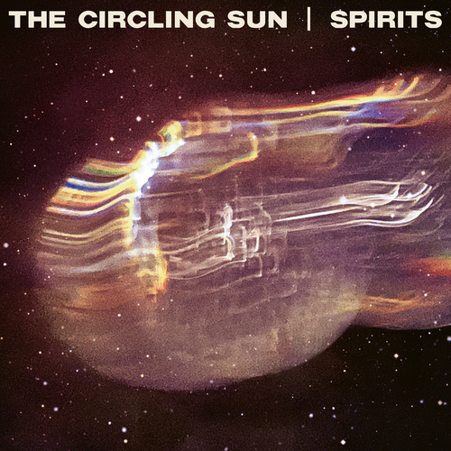 Image of an album cover for "The Circling Sun - Spirits" by Tandem Coffee Roasters. This stunning debut record features a cosmic scene with vibrant, swirling colors resembling a nebula. Shades of purple, pink, and gold merge beautifully, while stars are scattered throughout the backdrop, enhancing the New Zealand jazz release's space-like ambiance.