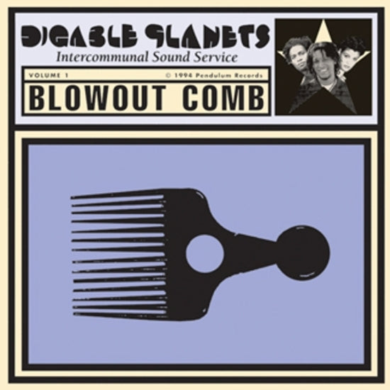 The Digable Planets - Blowout Comb bag by Tandem Coffee Roasters features a black afro pick comb silhouette on purple, with Ladybug, Butterfly, Doodlebug and others’ photo in the top right and stylized title text above.