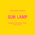 Bright yellow background with text "Sun Lamp Decaf" in pink and "red apple, marshmallow, florals, brilliant disguise" in smaller white font, centered by Tandem Coffee Roasters.