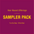 A promotional graphic on a deep maroon background with text that reads "Time and Temperature Blend, Tandem Coffee Roasters Year Round Offerings Sampler Pack, four 8oz bags - whole bean" in bold white and yellow.