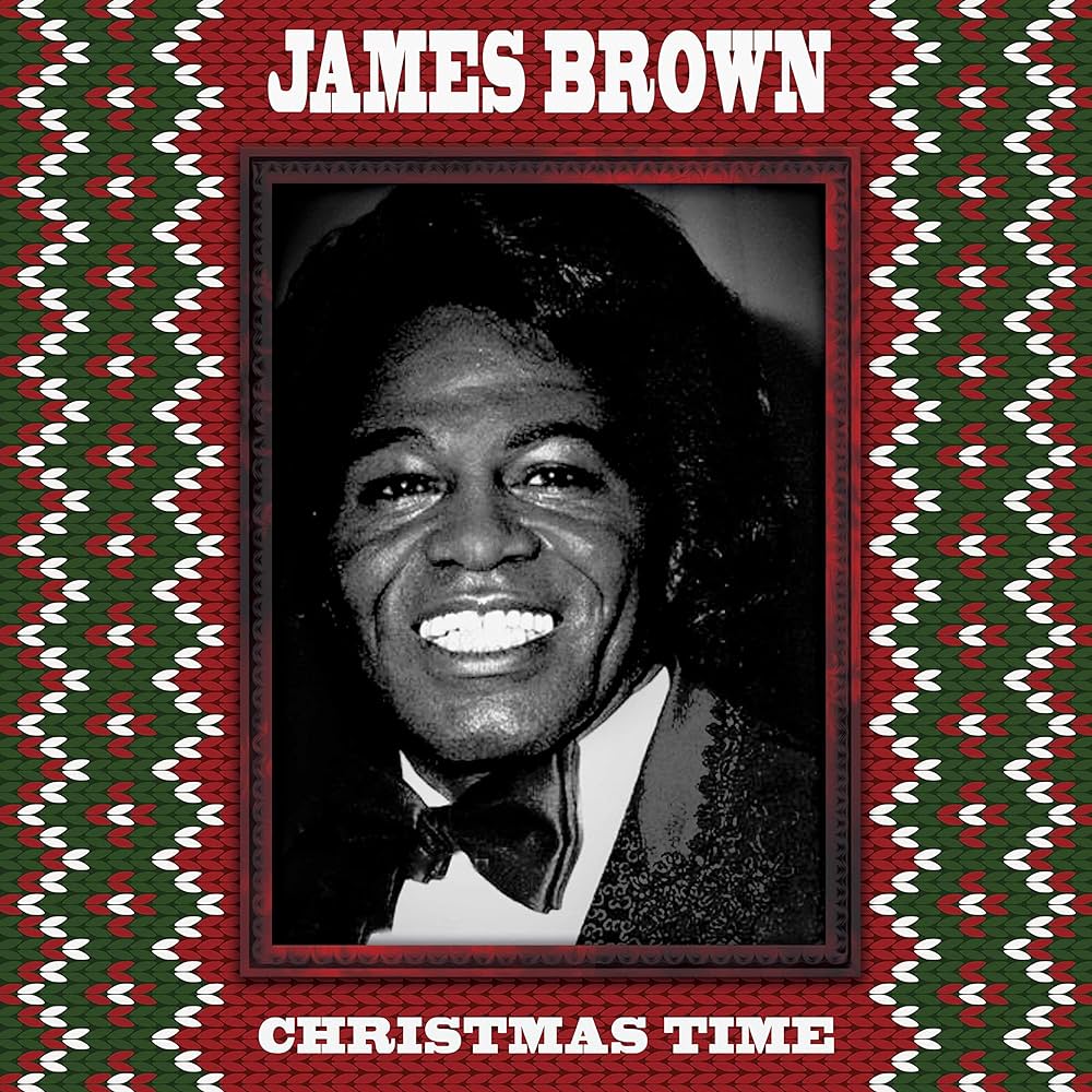 The album cover of "James Brown - Christmas Time" by Tandem Coffee Roasters showcases James Brown's smiling portrait at the center, framed by a festive red, white, and green holiday border. The artist's name is prominently displayed at the top, with the album title at the bottom. This limited edition includes a special red vinyl version.