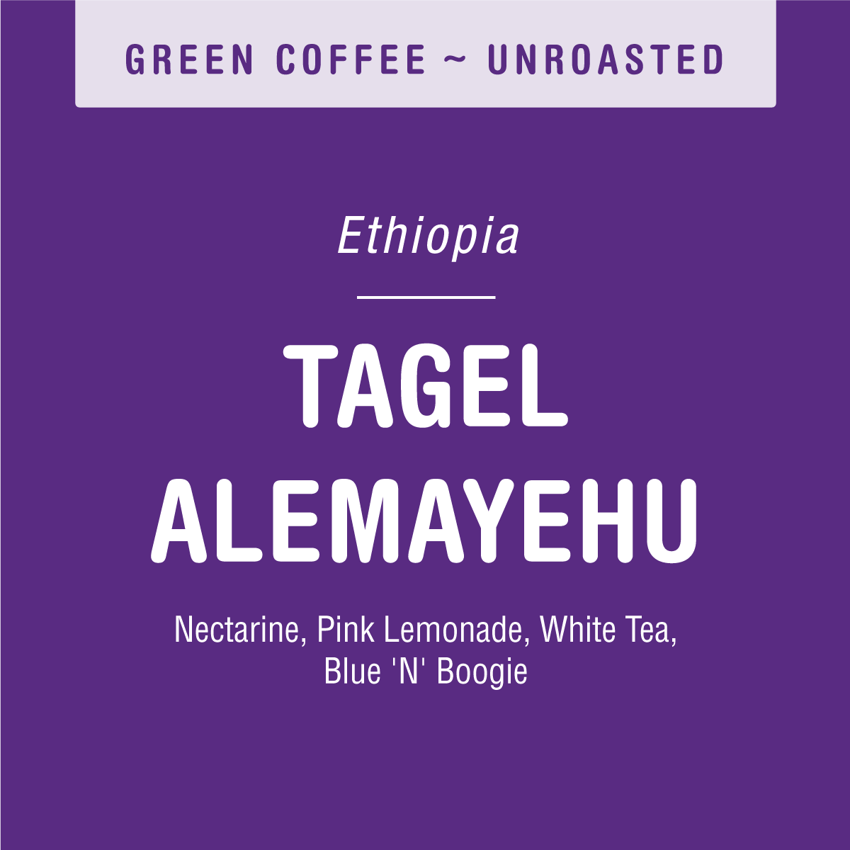 Tandem Coffee Roasters’ Tagel Alemayehu (GREEN) is an unroasted specialty Ethiopian coffee from Guji’s Hambela station, with tasting notes of nectarine, pink lemonade, white tea & blue n boogie. Washed process.