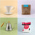 Four images: 1) a Tandem Coffee Roasters V60 Starter Kit white coffee dripper on a beige background, 2) a brown bag of freshly roasted La Piramide coffee beans on a green background.