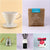 A collage of six images related to coffee preparation: a white ceramic Tandem Coffee Roasters V60 starter kit, a bag of freshly roasted La Piramide coffee beans, a silver gooseneck kettle, a coffee grinder