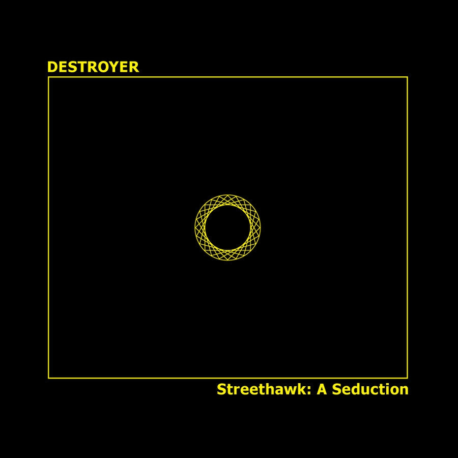 This is an album cover for Tandem's Destroyer - Streekhawk: A Seduction. The design features a minimalist black background with a golden geometric circle in the center and yellow text.