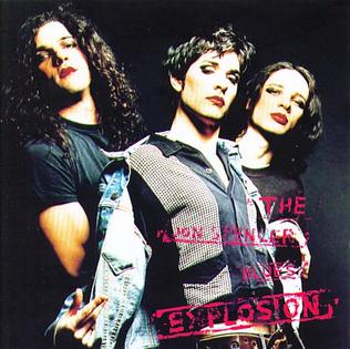 Album cover of "Crypt Style" by the Jon Spencer Blues Explosion featuring three band members posing against a dark background, with overlay text in edgy red font.