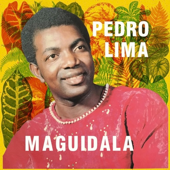 Album cover for Tandem Coffee Roasters' Pedro Lima - Magudala, featuring a portrait of him smiling in a red shirt against a colorful, patterned, floral background.