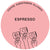 A pink circular badge with the text "Tandem Espresso Subscription" at the top and "single origin espresso" at the center. It features three raised fists holding signs; one with a coffee cup, another