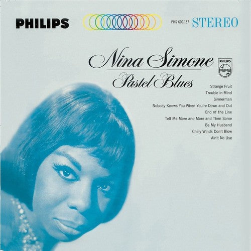 Album cover of "Tandem Coffee Roasters - Pastel Blues" featuring a close-up photo of Nina Simone in blue hues with track listings, including "Sinnerman" and Philips stereo logo on top.