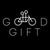 A minimalist black graphic with the words "good gift" and a stylized, line-art bicycle in white, where the bicycle's wheels form the double "o"s in "good," designed as a Tandem Digital Gift Certificate (website only).